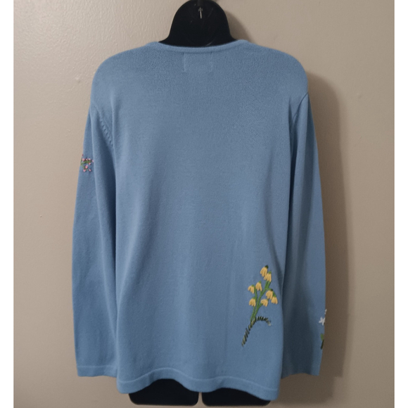 Vintage Quacker Factory Womens Medium Sweater Blue Multicolor Embroidered Floral - Picture 4 of 8